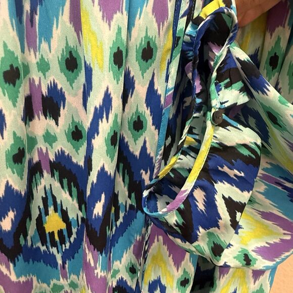 Jones New York Women's Blue Polyester Blouse Size XL Multi Color Neon Vibrant - Picture 5 of 7